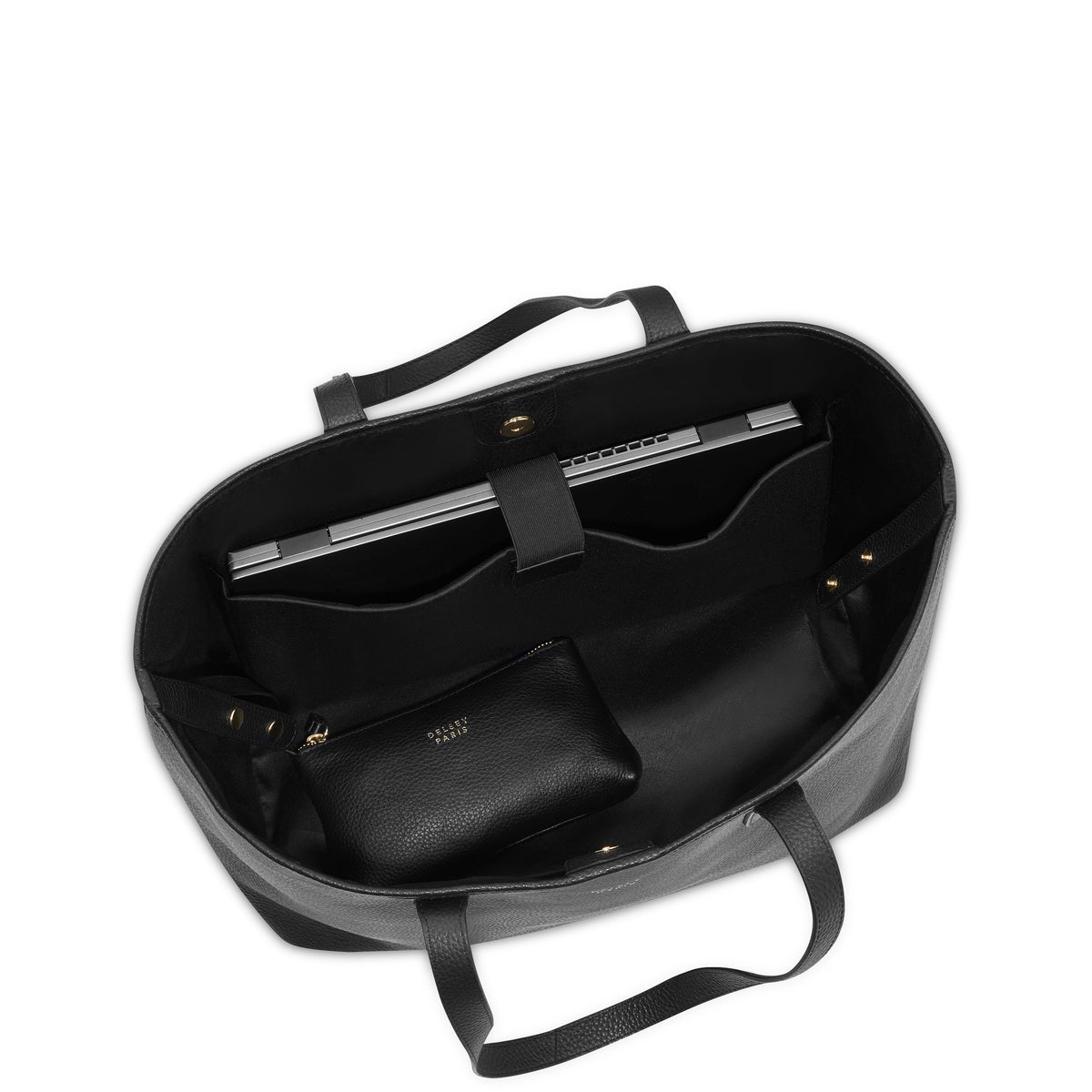 LE CUIR GRAINE Leather Tote Bag, Black - Delsey Paris Signature