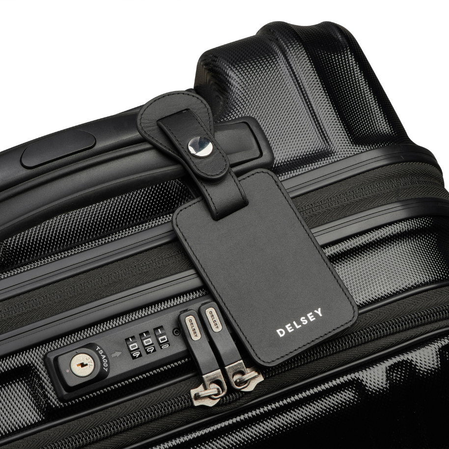LE CUIR LISSE Leather Luggage Tag, Black - Delsey Paris Signature