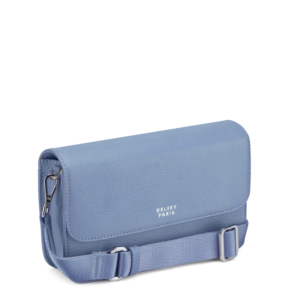 LE CUIR GRAINE Leather Crossbody Bag, Sky blue - Delsey Paris Quality