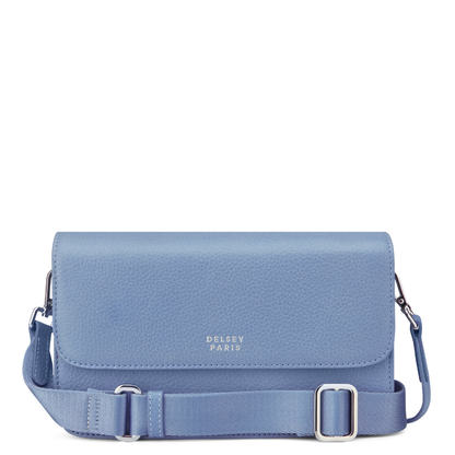 LE CUIR GRAINE Leather Crossbody Bag, Sky blue - Delsey Paris Quality