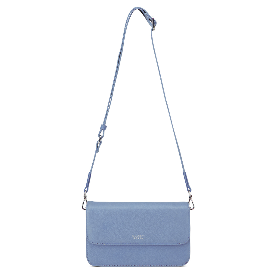 LE CUIR GRAINE Leather Crossbody Bag, Sky blue - Delsey Paris Quality