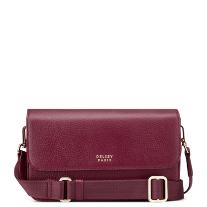 LE CUIR GRAINE Leather Crossbody Bag, Burgundy - Delsey Paris Quality