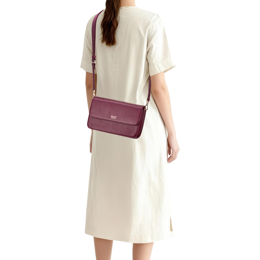 LE CUIR GRAINE Leather Crossbody Bag, Burgundy - Delsey Paris Quality