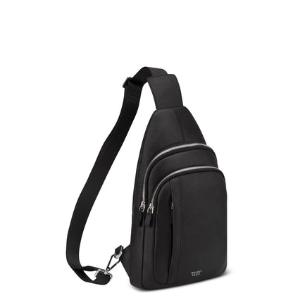 LE CUIR GRAINE Leather Sling Bag, Black - Delsey Paris Exclusive