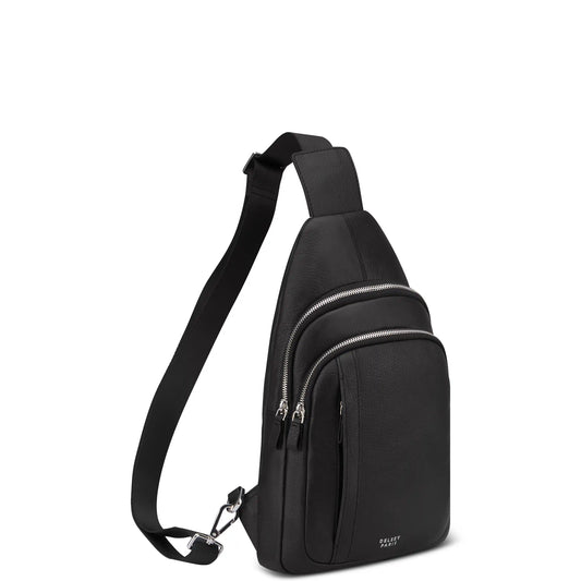 LE CUIR GRAINE Leather Sling Bag, Black - Delsey Paris Exclusive