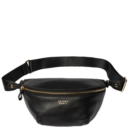 LE CUIR LISSE Leather Belt Bag, Black - Delsey Paris Quality