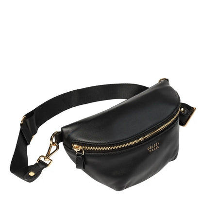 LE CUIR LISSE Leather Belt Bag, Black - Delsey Paris Quality
