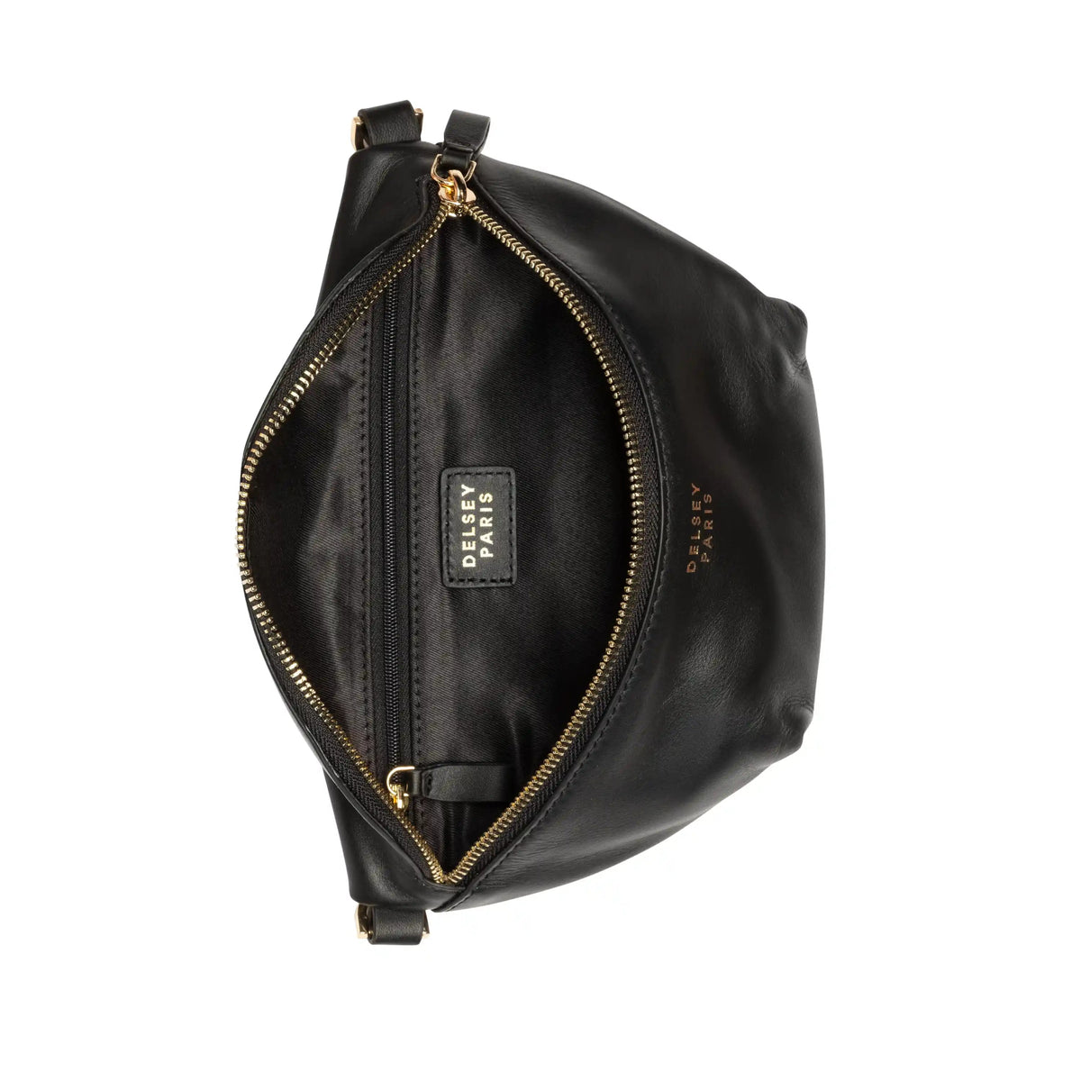 LE CUIR LISSE Leather Belt Bag, Black - Delsey Paris Quality
