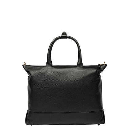 LE CUIR GRAINE Zippered Leather Tote Bag, Black - Delsey Paris Great Value