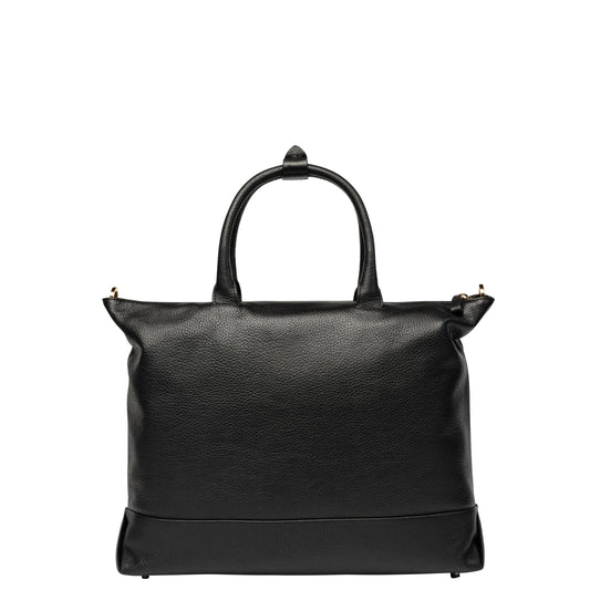 LE CUIR GRAINE Zippered Leather Tote Bag, Black - Delsey Paris Great Value