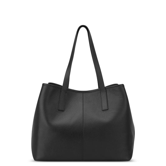 LE CUIR GRAINE Leather Tote Bag, Black - Delsey Paris Signature