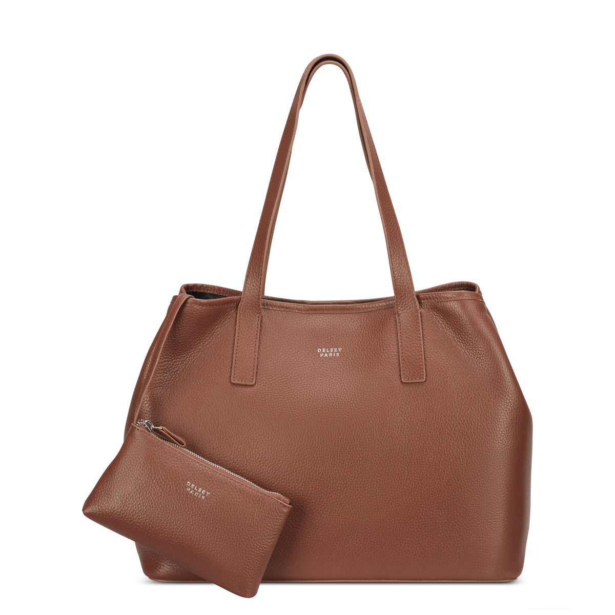 LE CUIR GRAINE Leather Tote Bag, Cognac - Delsey Paris Everyday