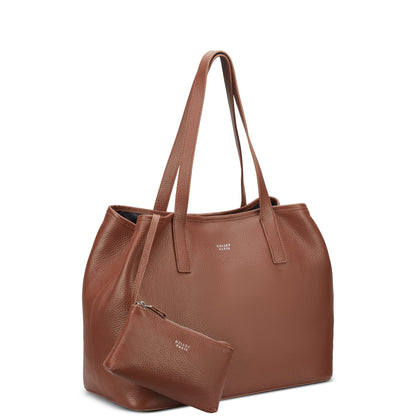 LE CUIR GRAINE Leather Tote Bag, Cognac - Delsey Paris Everyday