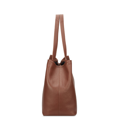 LE CUIR GRAINE Leather Tote Bag, Cognac - Delsey Paris Everyday