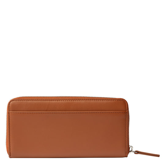 LE CUIR LISSE Long Zip Leather Wallet, Cognac - Delsey Paris Everyday