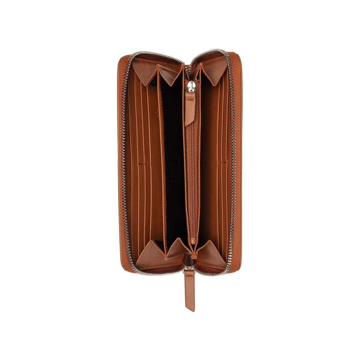 LE CUIR LISSE Long Zip Leather Wallet, Cognac - Delsey Paris Everyday