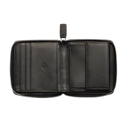 LE CUIR LISSE Zippered Leather Wallet, Black - Delsey Paris Exclusive